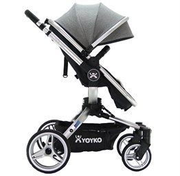 Yoyko 360 Derece Dönebilen Bebek Arabası 3 in 1 Gri Silver Kasa